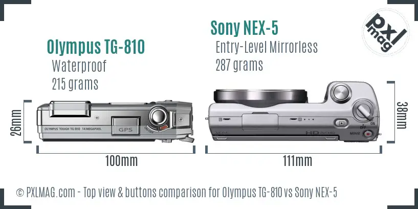 Olympus TG-810 vs Sony NEX-5 top view buttons comparison