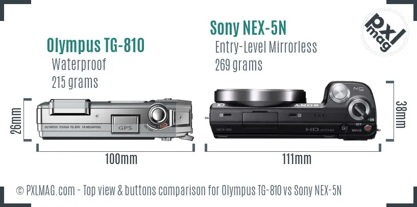 Olympus TG-810 vs Sony NEX-5N top view buttons comparison