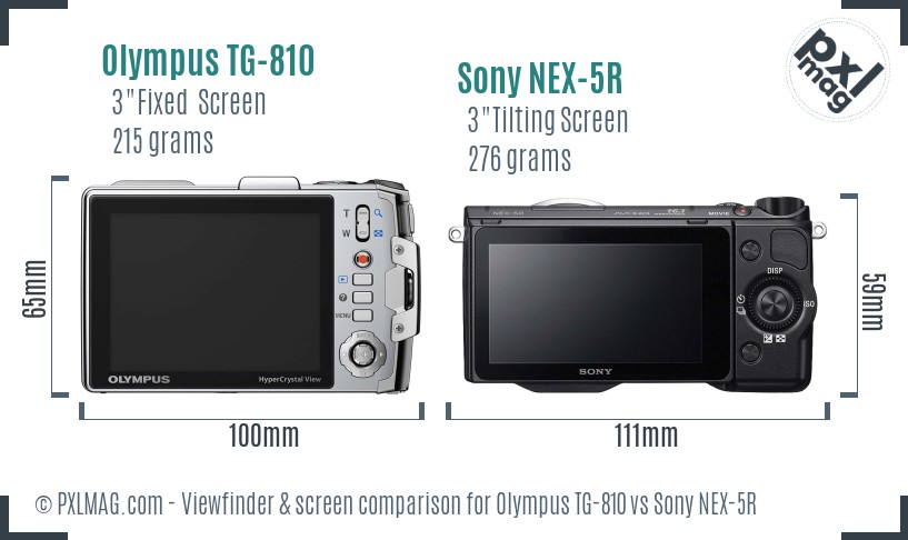 Olympus TG-810 vs Sony NEX-5R Screen and Viewfinder comparison