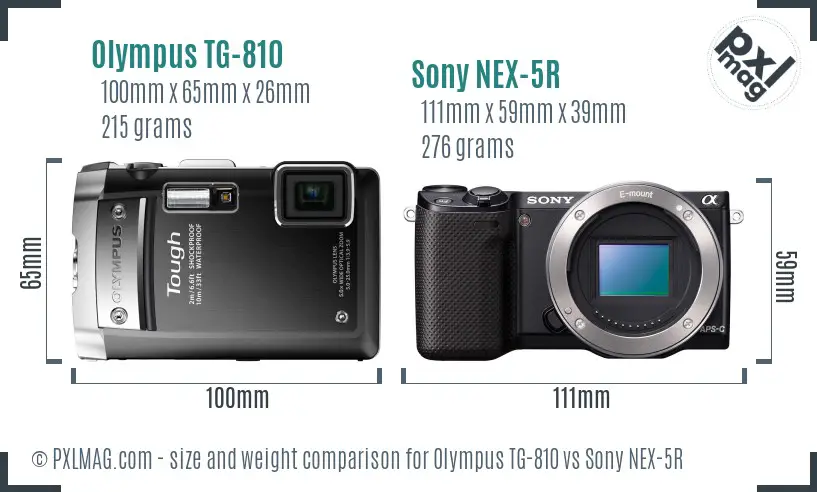 Olympus TG-810 vs Sony NEX-5R size comparison