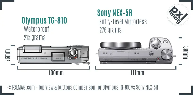 Olympus TG-810 vs Sony NEX-5R top view buttons comparison