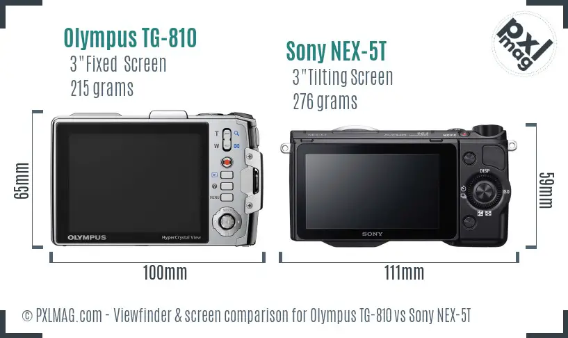 Olympus TG-810 vs Sony NEX-5T Screen and Viewfinder comparison