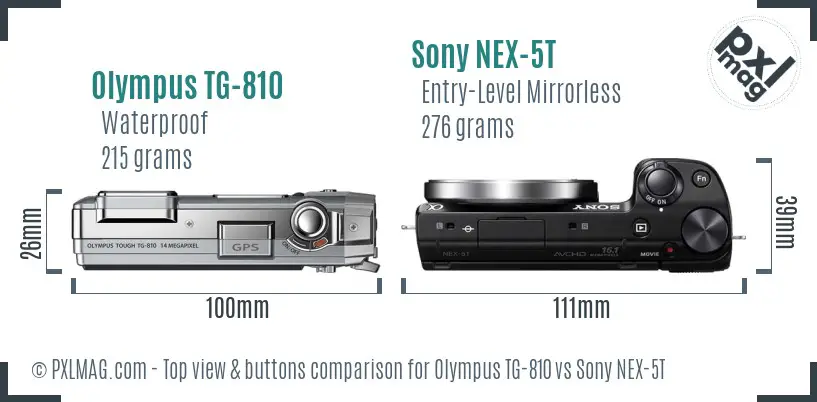 Olympus TG-810 vs Sony NEX-5T top view buttons comparison