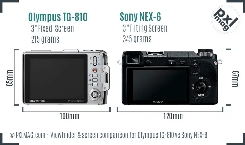 Olympus TG-810 vs Sony NEX-6 Screen and Viewfinder comparison