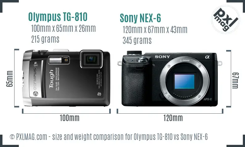Olympus TG-810 vs Sony NEX-6 size comparison
