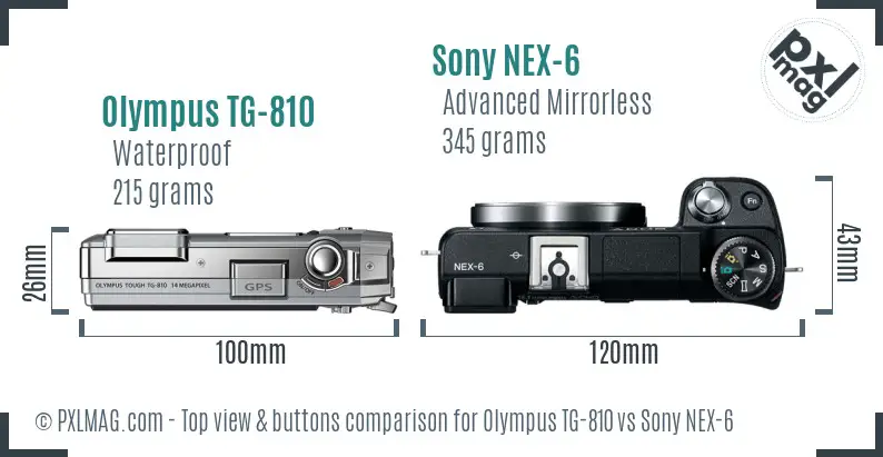 Olympus TG-810 vs Sony NEX-6 top view buttons comparison