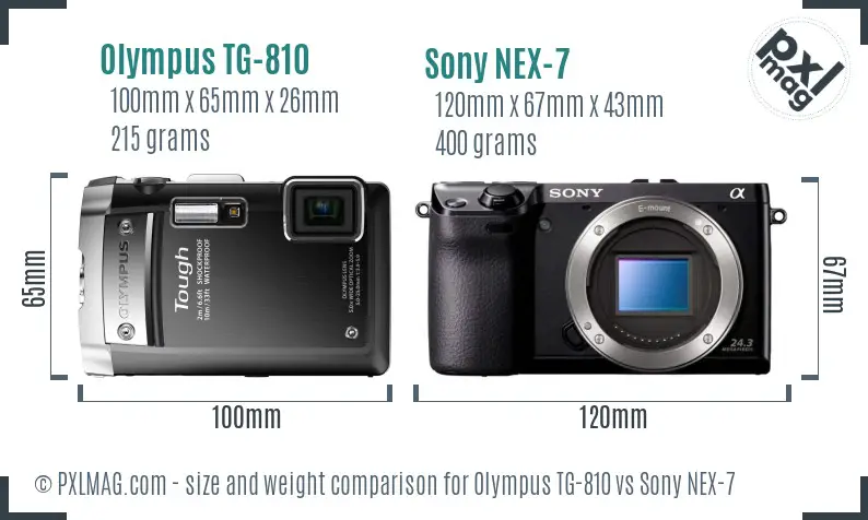 Olympus TG-810 vs Sony NEX-7 size comparison