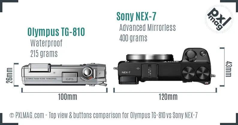 Olympus TG-810 vs Sony NEX-7 top view buttons comparison
