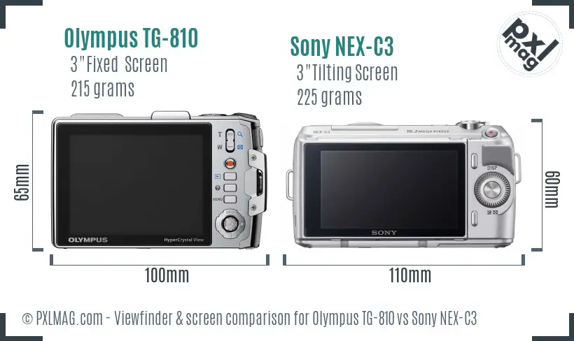 Olympus TG-810 vs Sony NEX-C3 Screen and Viewfinder comparison