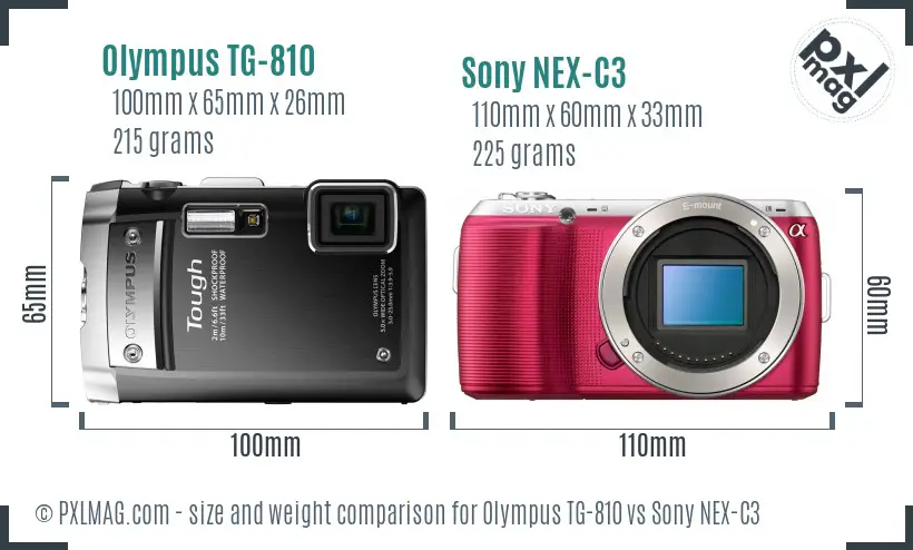 Olympus TG-810 vs Sony NEX-C3 size comparison