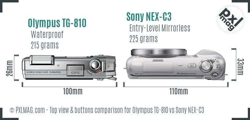 Olympus TG-810 vs Sony NEX-C3 top view buttons comparison