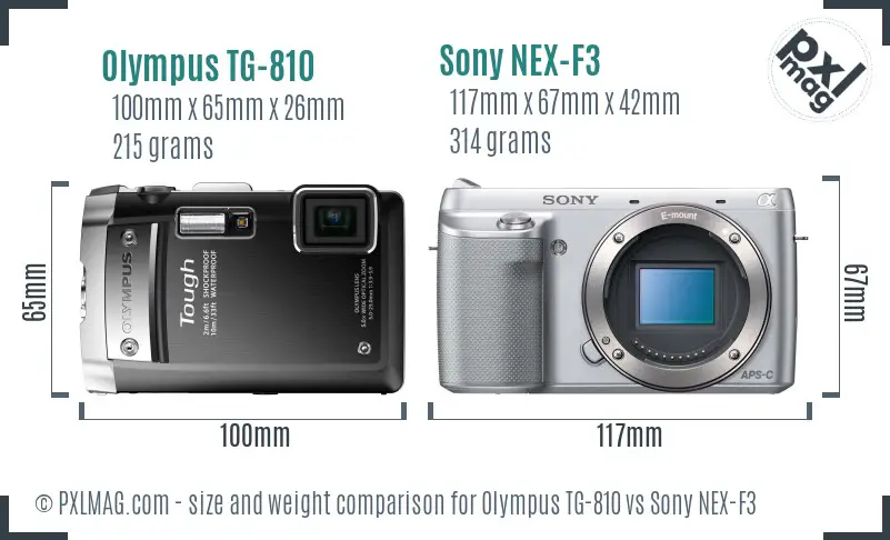 Olympus TG-810 vs Sony NEX-F3 size comparison