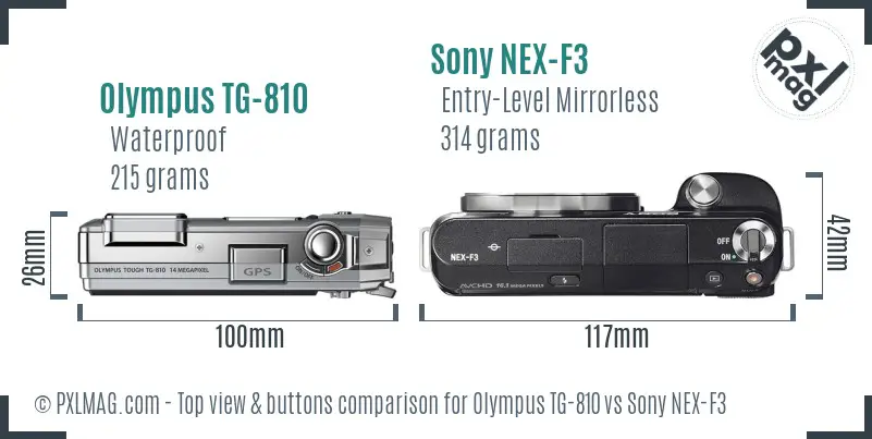 Olympus TG-810 vs Sony NEX-F3 top view buttons comparison