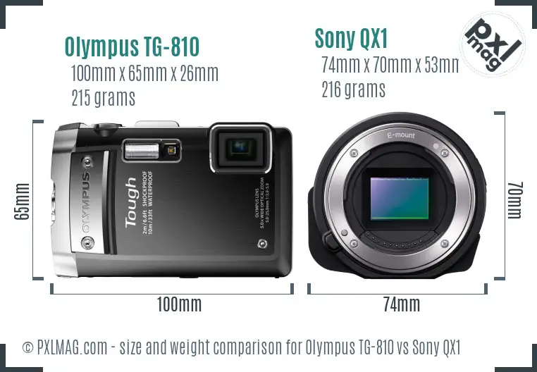 Olympus TG-810 vs Sony QX1 size comparison
