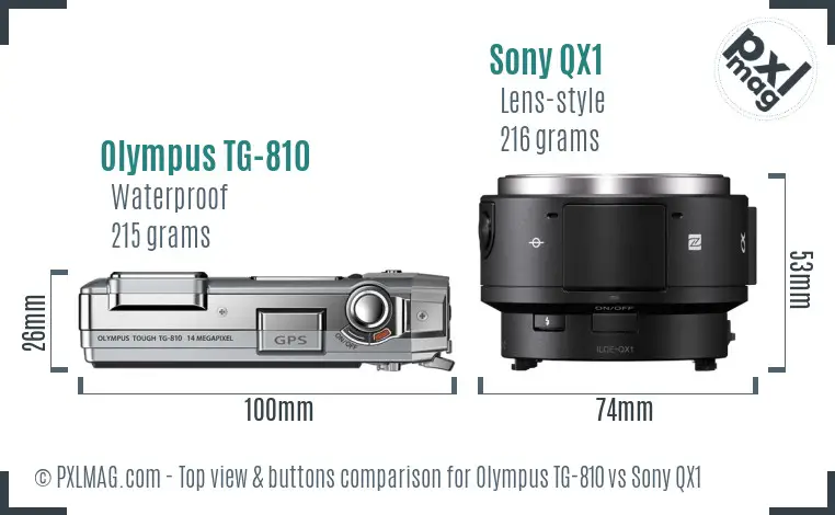 Olympus TG-810 vs Sony QX1 top view buttons comparison
