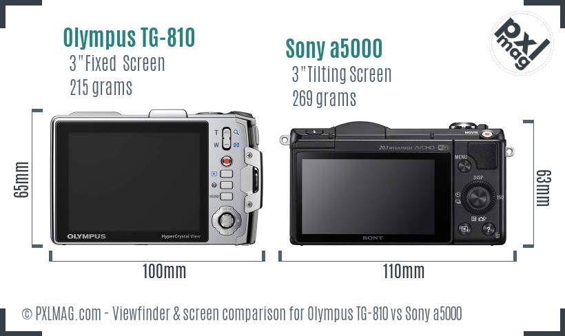 Olympus TG-810 vs Sony a5000 Screen and Viewfinder comparison