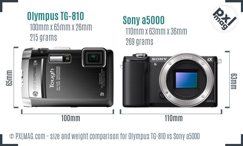 Olympus TG-810 vs Sony a5000 size comparison