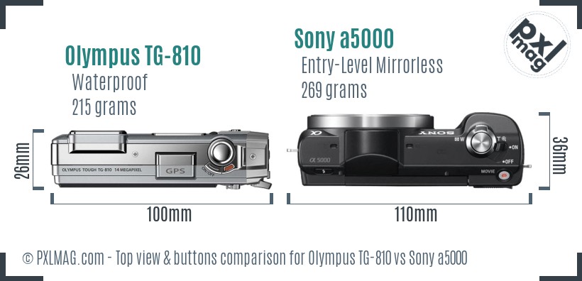 Olympus TG-810 vs Sony a5000 top view buttons comparison