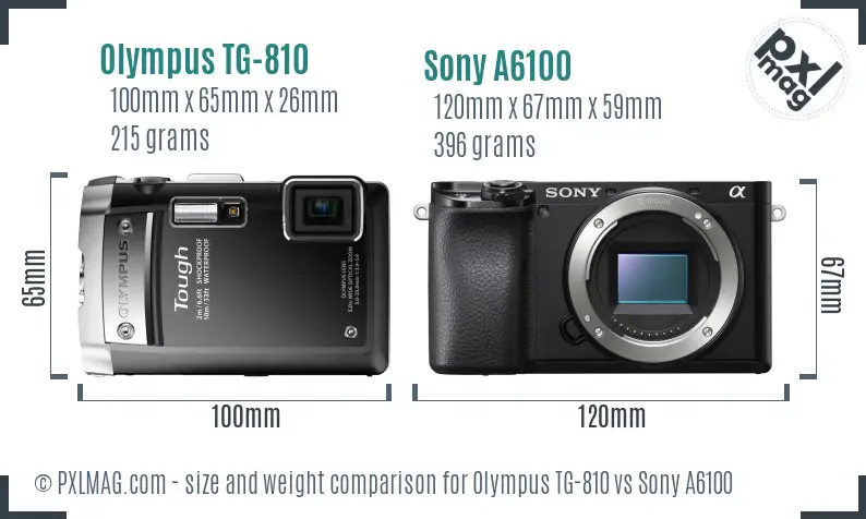 Olympus TG-810 vs Sony A6100 size comparison