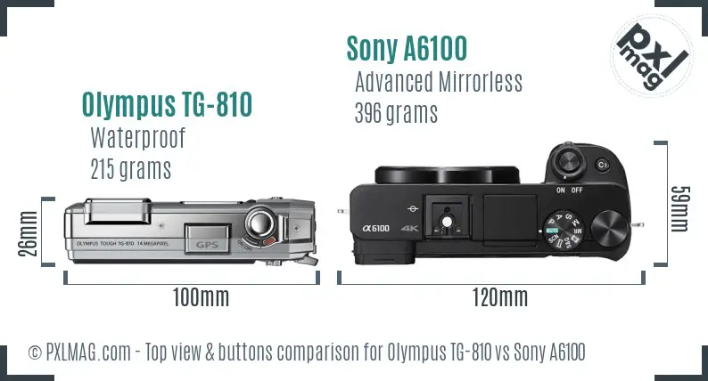 Olympus TG-810 vs Sony A6100 top view buttons comparison