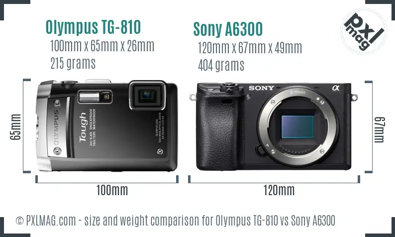 Olympus TG-810 vs Sony A6300 size comparison