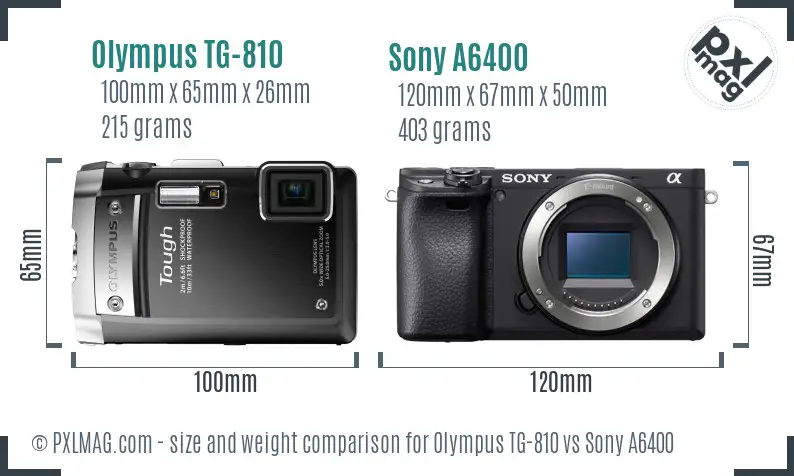 Olympus TG-810 vs Sony A6400 size comparison