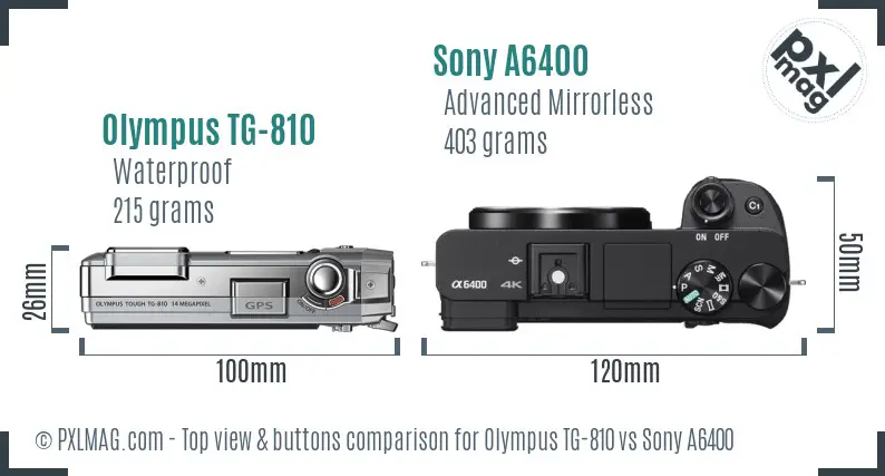 Olympus TG-810 vs Sony A6400 top view buttons comparison