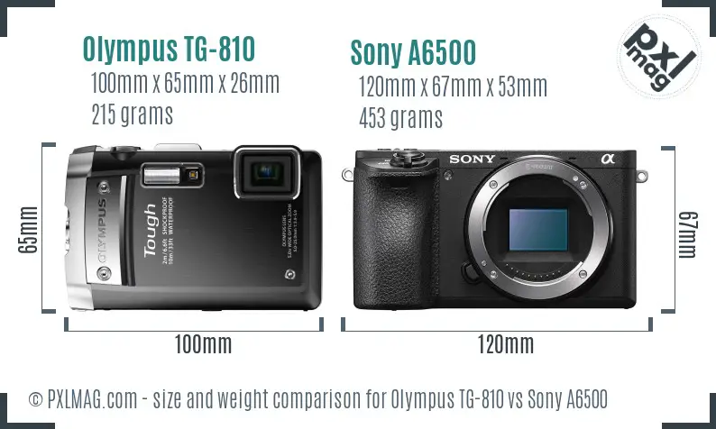 Olympus TG-810 vs Sony A6500 size comparison