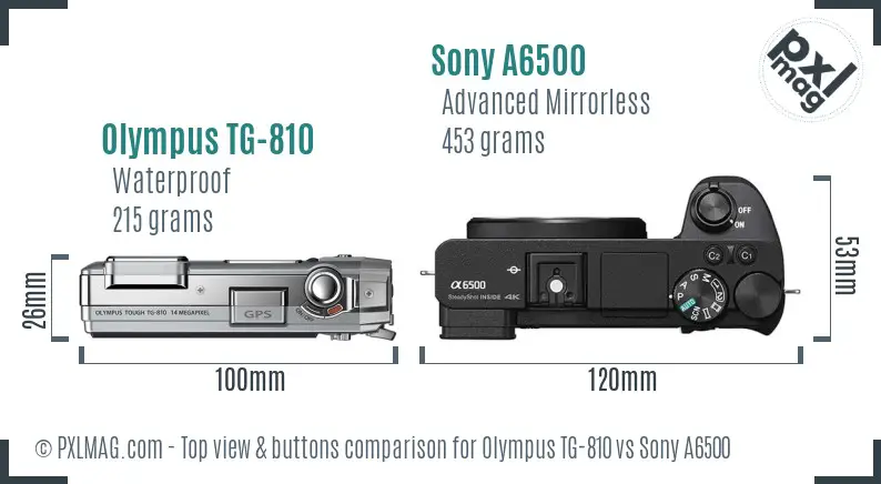 Olympus TG-810 vs Sony A6500 top view buttons comparison