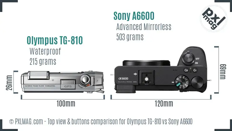 Olympus TG-810 vs Sony A6600 top view buttons comparison
