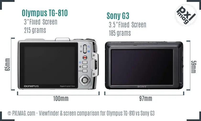 Olympus TG-810 vs Sony G3 Screen and Viewfinder comparison