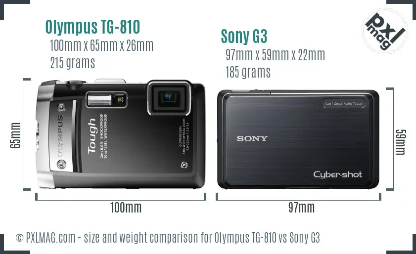 Olympus TG-810 vs Sony G3 size comparison