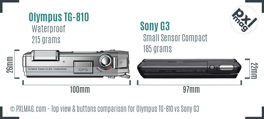 Olympus TG-810 vs Sony G3 top view buttons comparison
