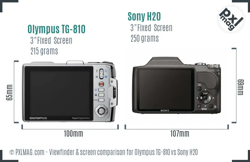 Olympus TG-810 vs Sony H20 Screen and Viewfinder comparison