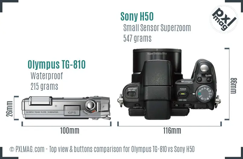 Olympus TG-810 vs Sony H50 top view buttons comparison