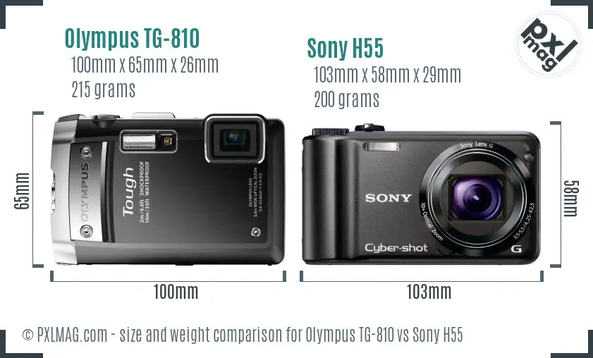 Olympus TG-810 vs Sony H55 size comparison