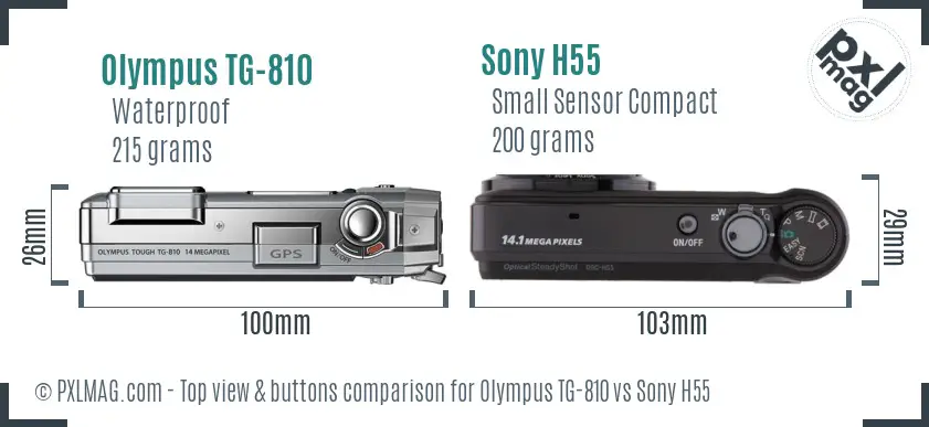 Olympus TG-810 vs Sony H55 top view buttons comparison