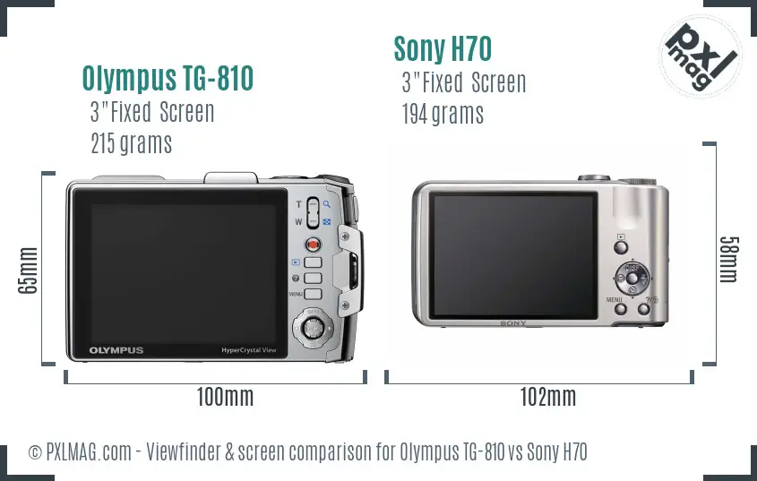 Olympus TG-810 vs Sony H70 Screen and Viewfinder comparison