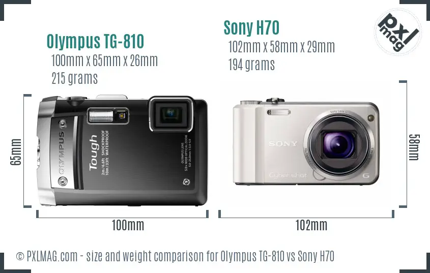 Olympus TG-810 vs Sony H70 size comparison