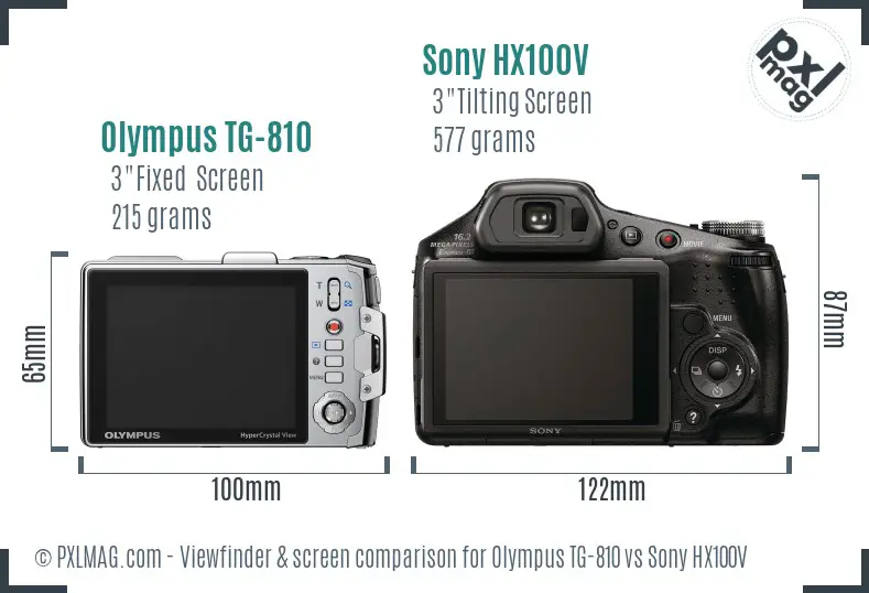 Olympus TG-810 vs Sony HX100V Screen and Viewfinder comparison