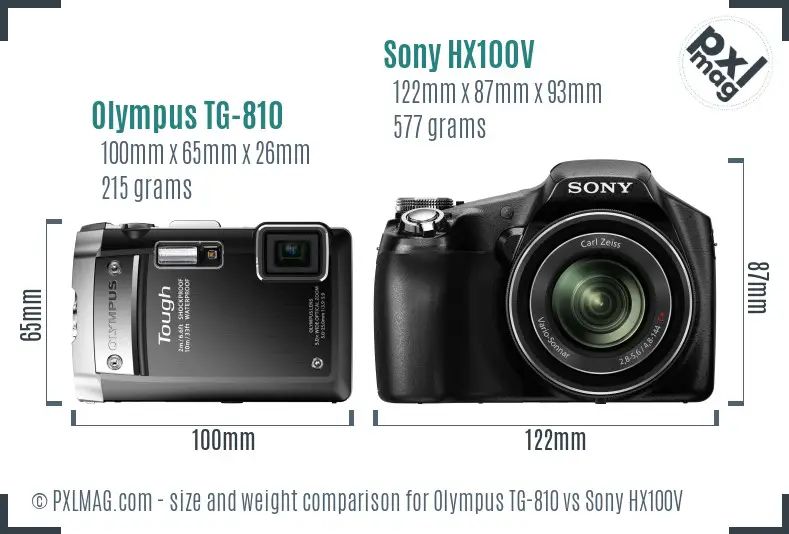 Olympus TG-810 vs Sony HX100V size comparison