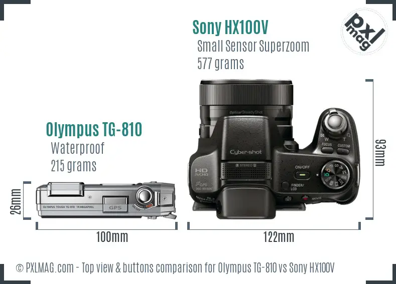 Olympus TG-810 vs Sony HX100V top view buttons comparison