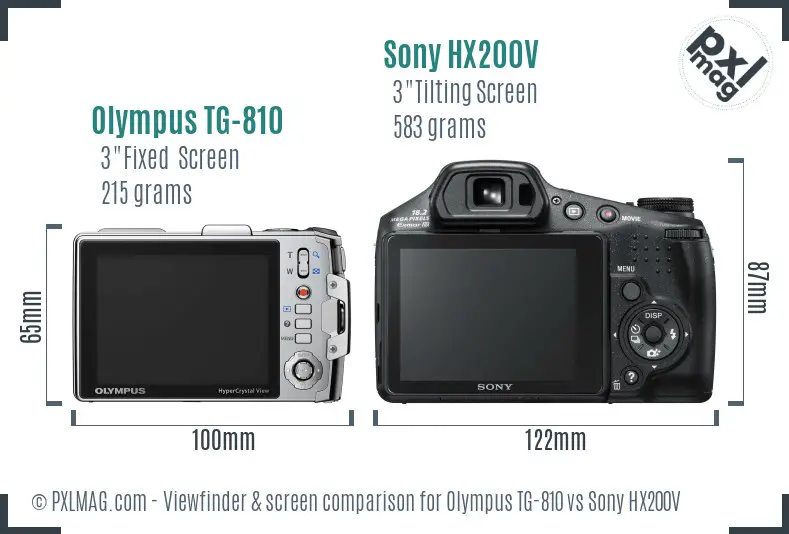 Olympus TG-810 vs Sony HX200V Screen and Viewfinder comparison