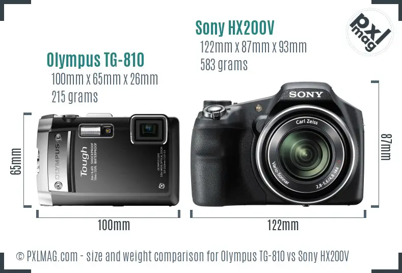 Olympus TG-810 vs Sony HX200V size comparison