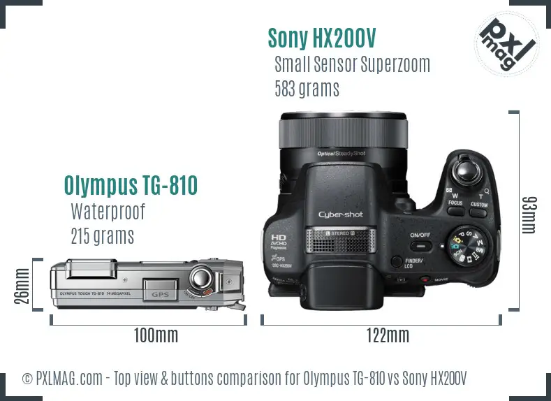 Olympus TG-810 vs Sony HX200V top view buttons comparison