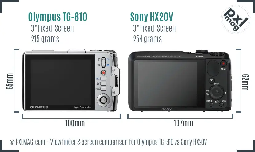 Olympus TG-810 vs Sony HX20V Screen and Viewfinder comparison