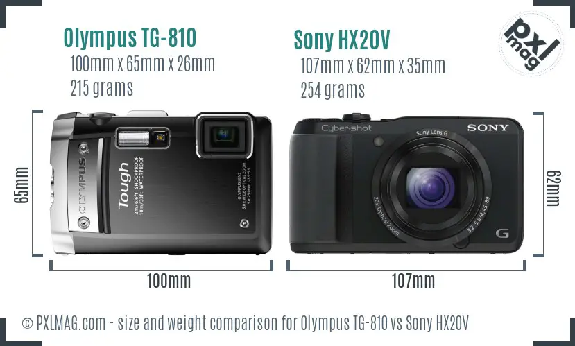 Olympus TG-810 vs Sony HX20V size comparison