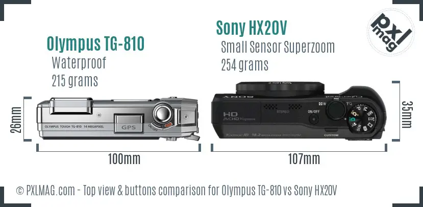 Olympus TG-810 vs Sony HX20V top view buttons comparison