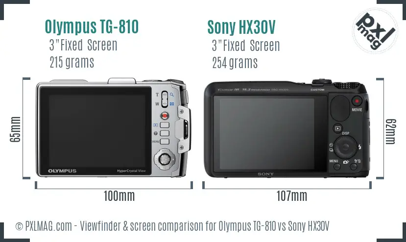 Olympus TG-810 vs Sony HX30V Screen and Viewfinder comparison