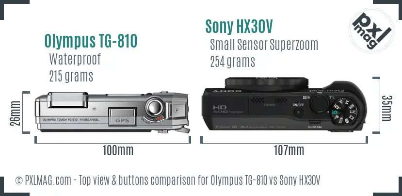 Olympus TG-810 vs Sony HX30V top view buttons comparison